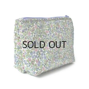 画像2: 【送料無料】ダブルポーチ スポンジ入り リバティ・エミリアズフラワーズ（パープル）  モバイルバッテリーポーチ ケース おしゃれ かわいい　アクリルコーティング