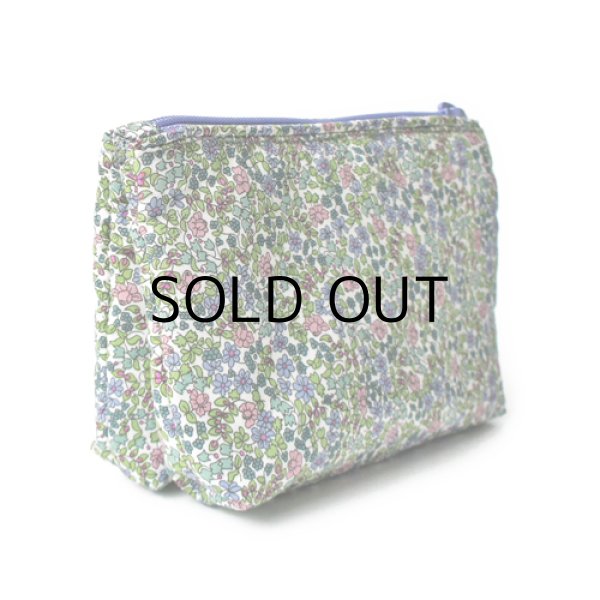 画像2: 【送料無料】ダブルポーチ スポンジ入り リバティ・エミリアズフラワーズ（パープル）  モバイルバッテリーポーチ ケース おしゃれ かわいい　アクリルコーティング